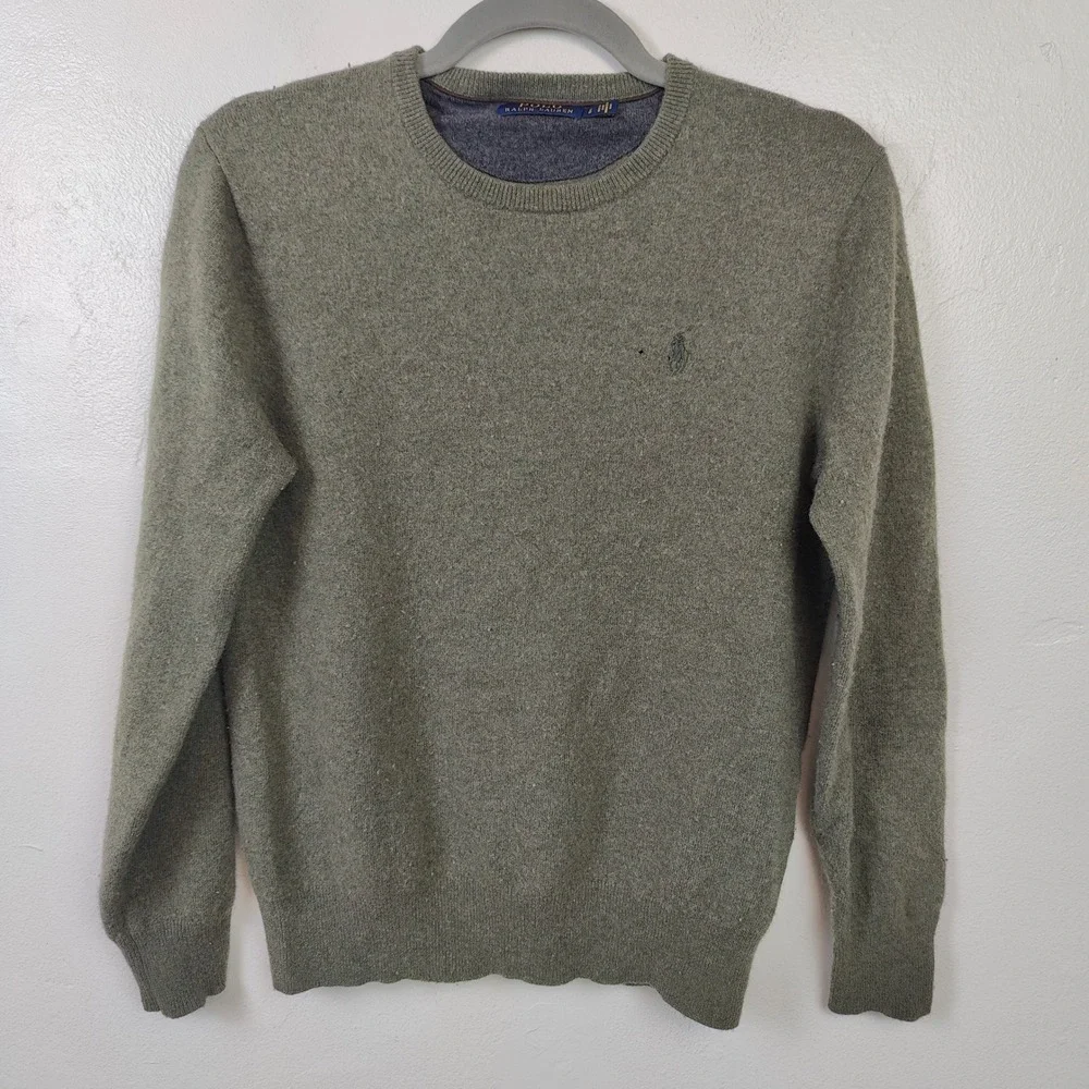 Polo Ralph Lauren Mens Sweater Small Green Wool Crewneck Preppy Gorpcore FLAWED